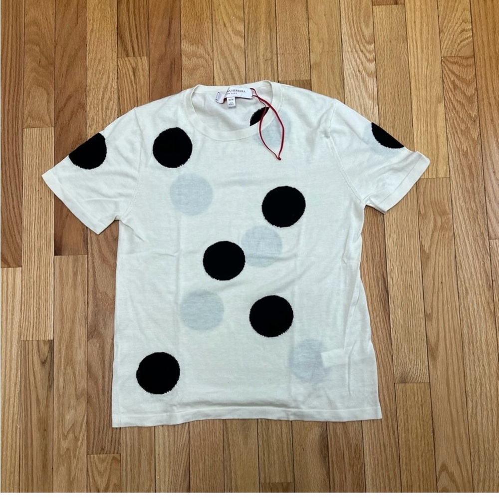 Polka Dot Carolina Herrera Short Sleeve Knit Tee in White and Black